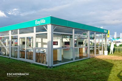 Exhibition tent E-Vento with glass panels at the DLG Feldtagen