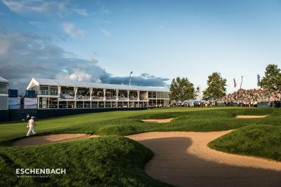 two-storey event tent at the Solheim Cup