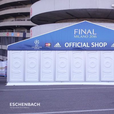 Sales tent with hard pvc panels at the Champions League final in Milan
