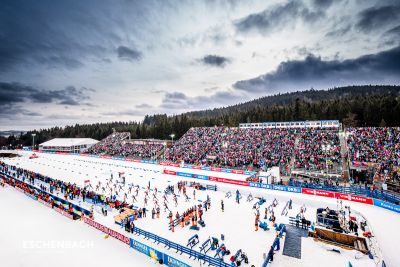 Doppelstockzelt bei der Biathlon WM in Nove Mesto