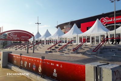 Pagodas as entrance tents at the Basketball Euro-League in Belgrade