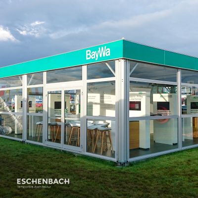 Exhibition tent E-Vento with glass panels at the DLG Feldtagen