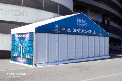 Sales tent with hard pvc panels at the Champions League final in Milan